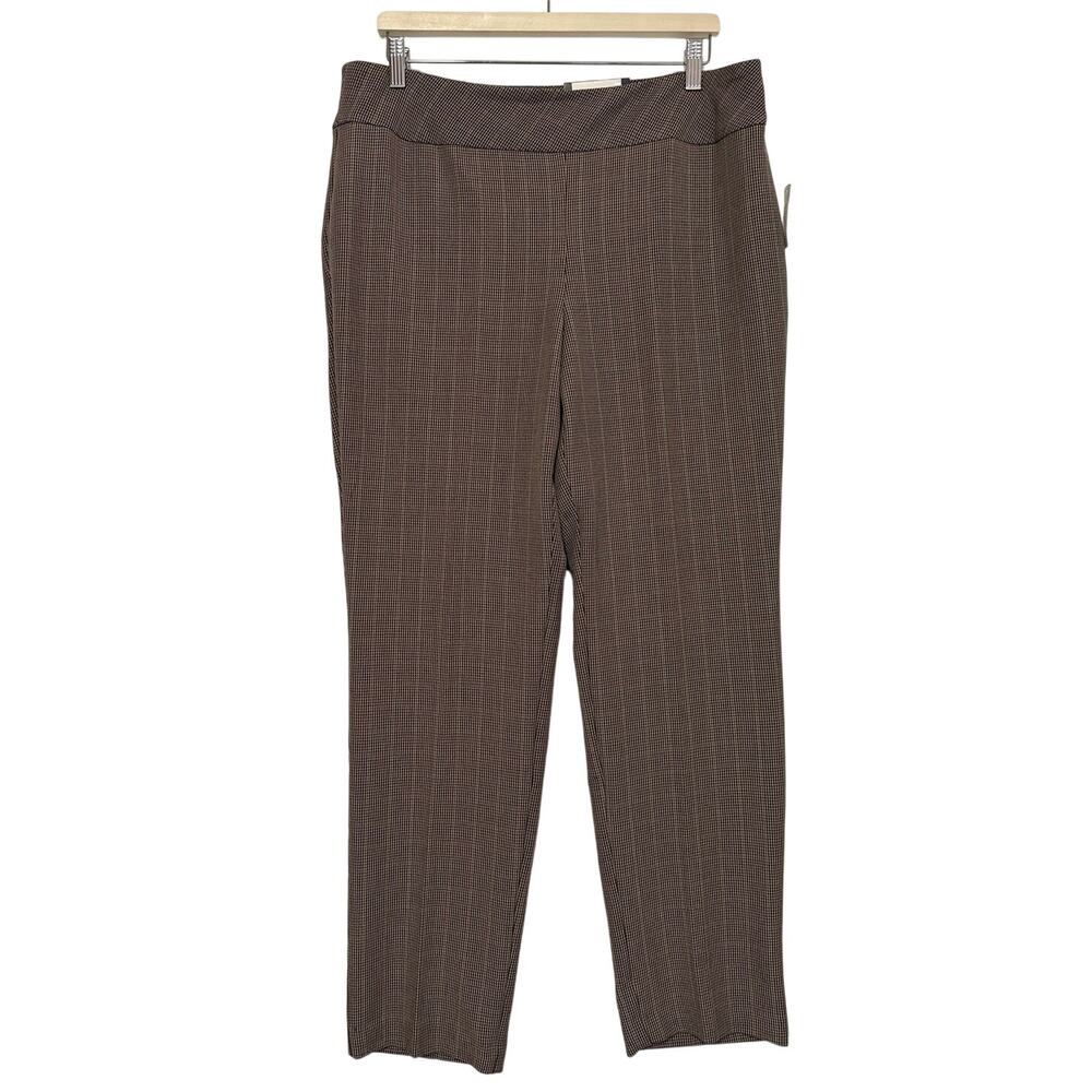 Roz & Ali Secret Agent Trouser Pull On Pants Brown Plaid Tummy Control Sz 14